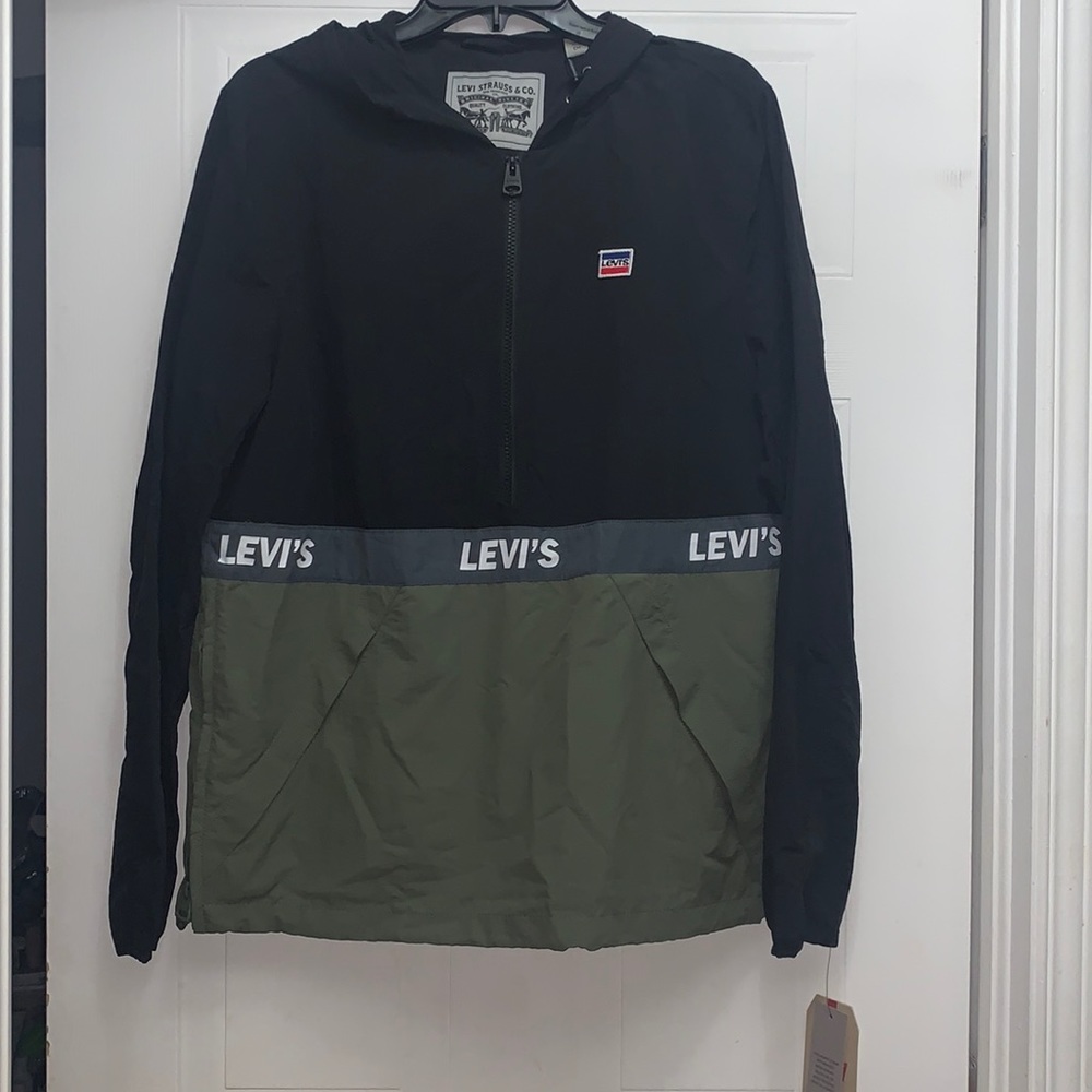 Levis | Retro Hooded Colourblock Black and Green Windbreaker Jacket - Picture 3 of 5